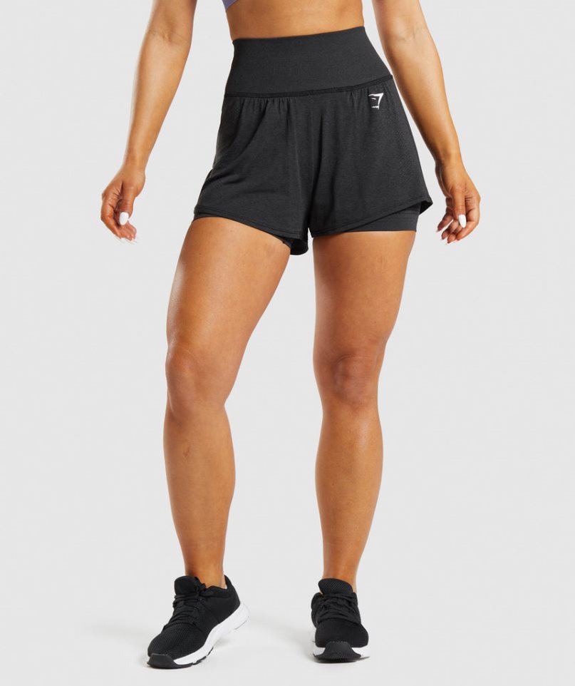 Women\'s Gymshark Vital Seamless 2.0 2-in-1 Shorts Black | CA D15087